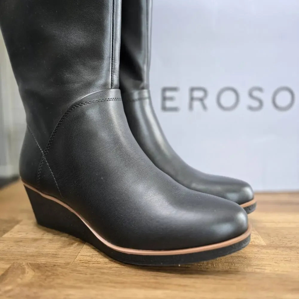 Aerosoles‎ Binocular Knee High Boots Size 7M Black Wedge Heel Women's NEW